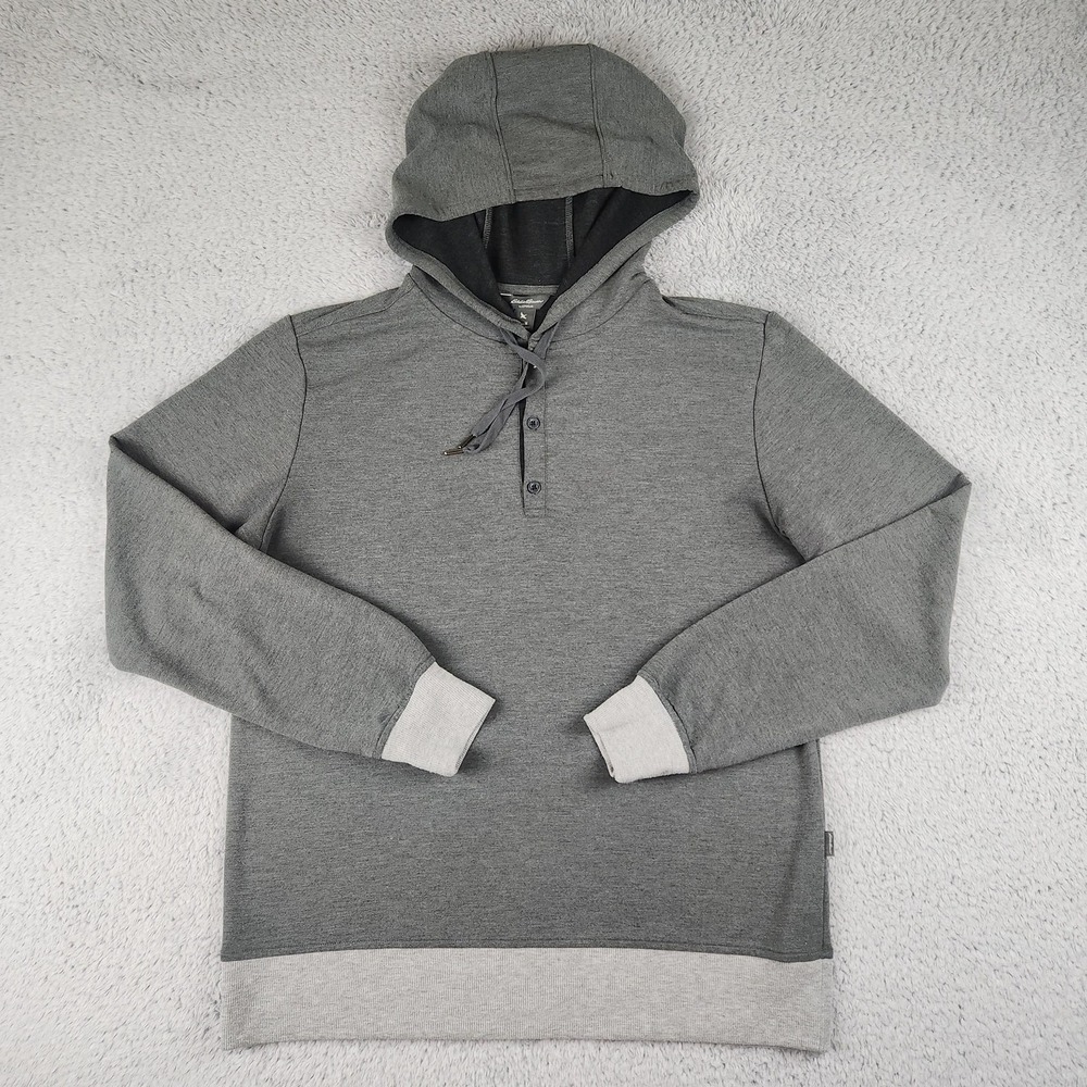Eddie Bauer Hoodie Mens Medium Gray Sleepwear Henley Pullover Loungewear Pajama
